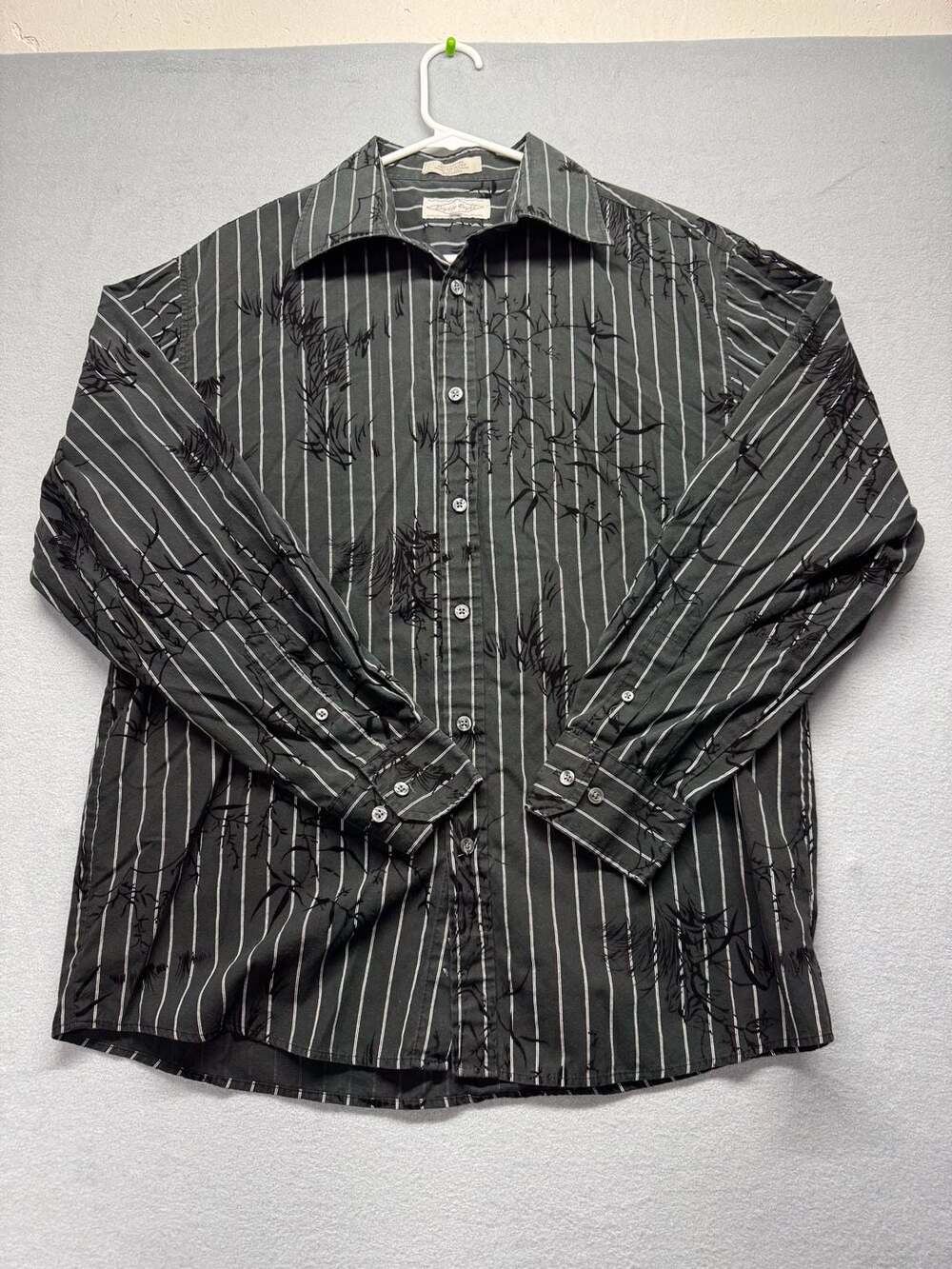 88 Mens Long Sleeve Button Down Shirt Black White Striped see details for size